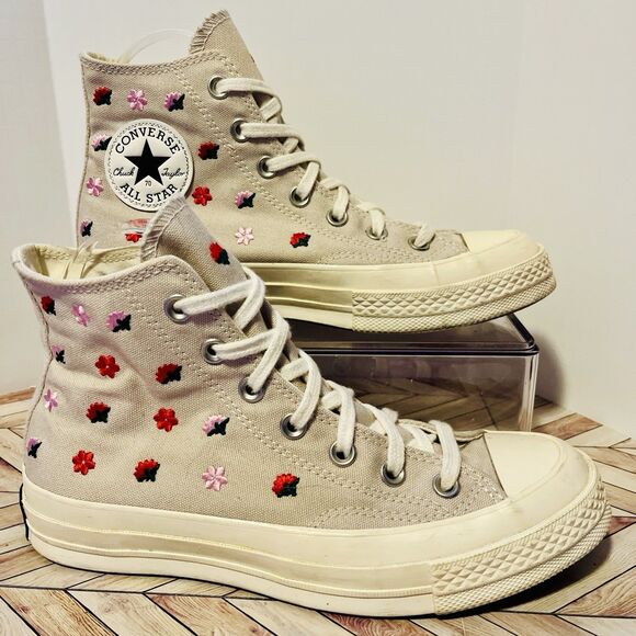 Converse Chuck 70 Summer Energy W 7.5 Shoes Embroidered Floral Desert Sand Egret - Picture 2 of 7